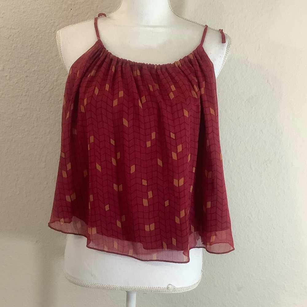 Roxy layered chiffon halter crop top blouse Sz M